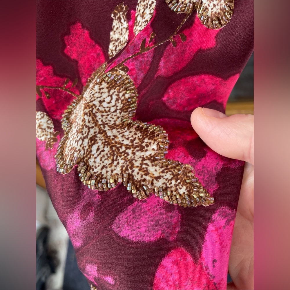 Carmen Marc Valvo Collection Women’s 100% Silk Dress Gold/Pink/Burgundy Size 6 - Picture 2 of 8